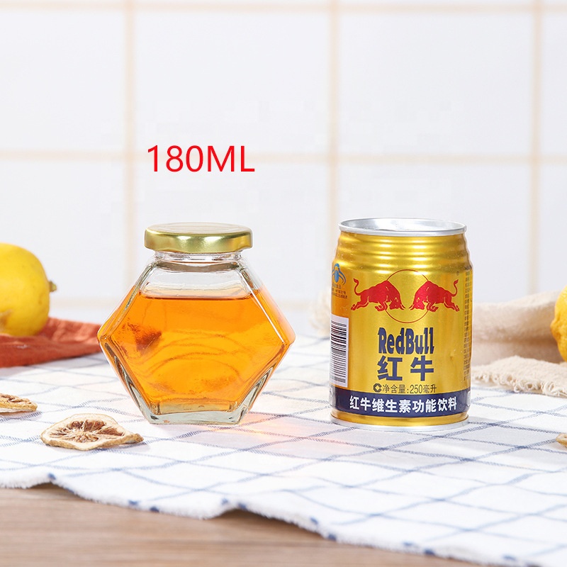 Hexagonal glass honey jars 100ml 180ml 280ml 380ml