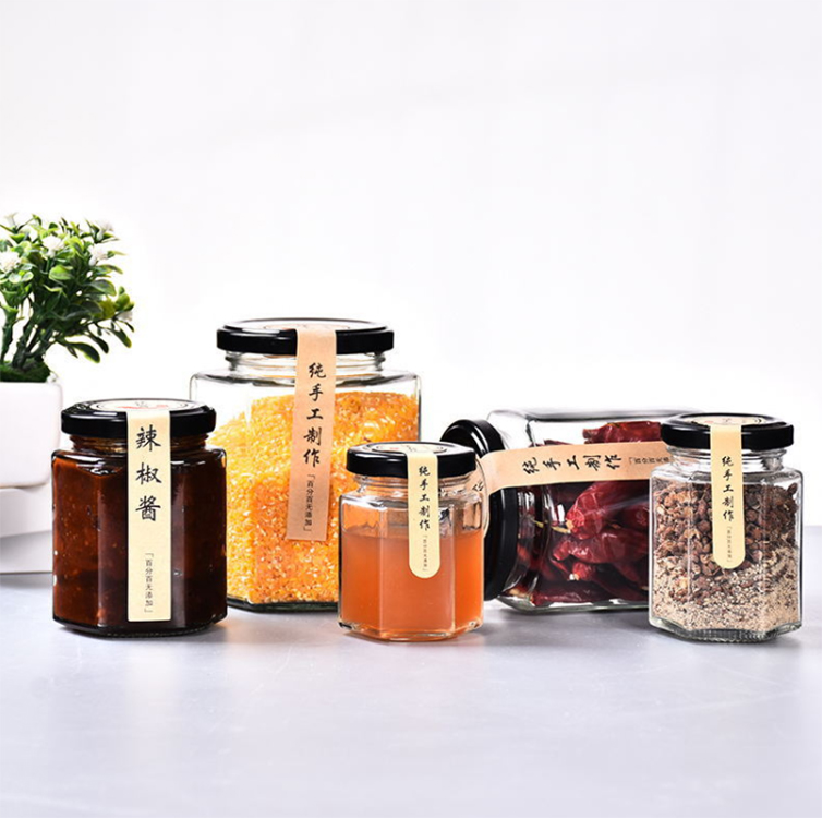 Hexagonal glass honey multigrain jar 45ml 60ml 85ml 100ml 180ml 280ml 280ml 500ml 730ml