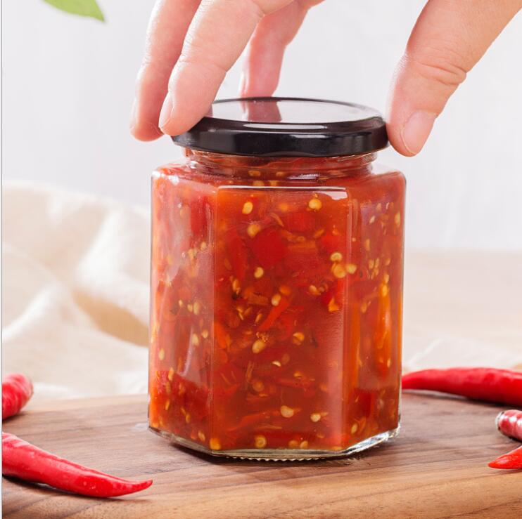 Hexagonal glass nuts jam storage jar christmas glass jar with screw top lid