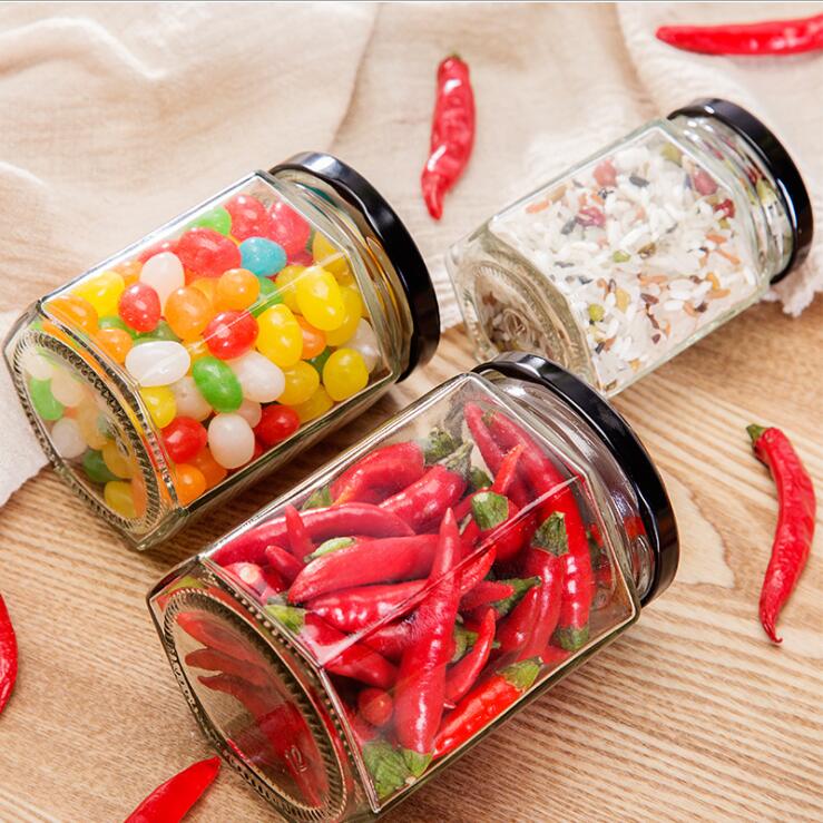 Hexagonal glass nuts jam storage jar christmas glass jar with screw top lid