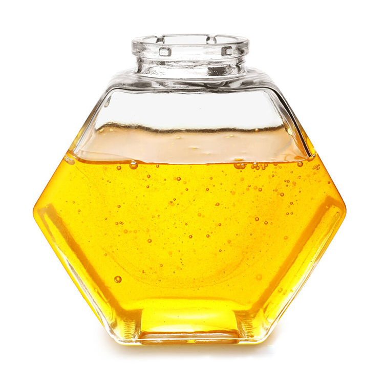 Hexagonal honey glass bottle with stirring rod and wooden cover sealed jar honey packing bottle