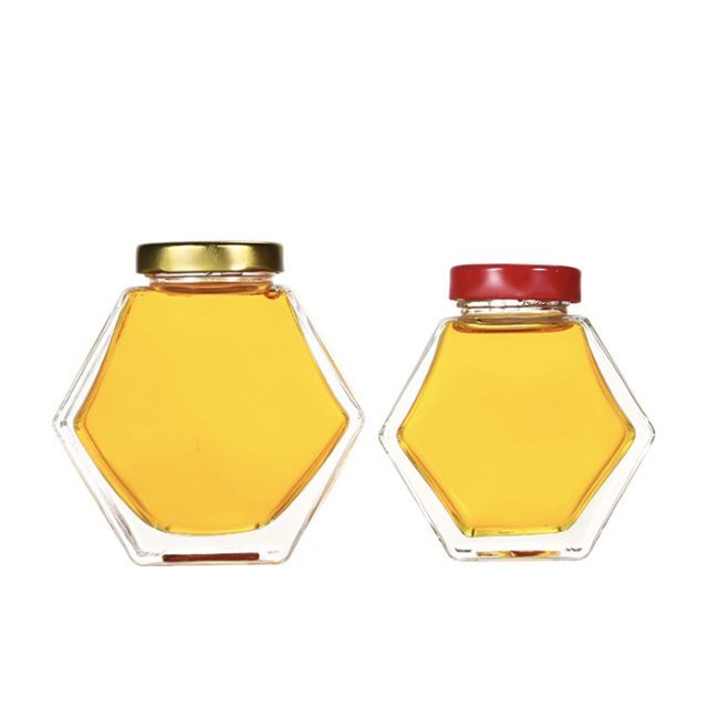 Hexgonal 230ml 350ml honey glass jar with metal screw lid