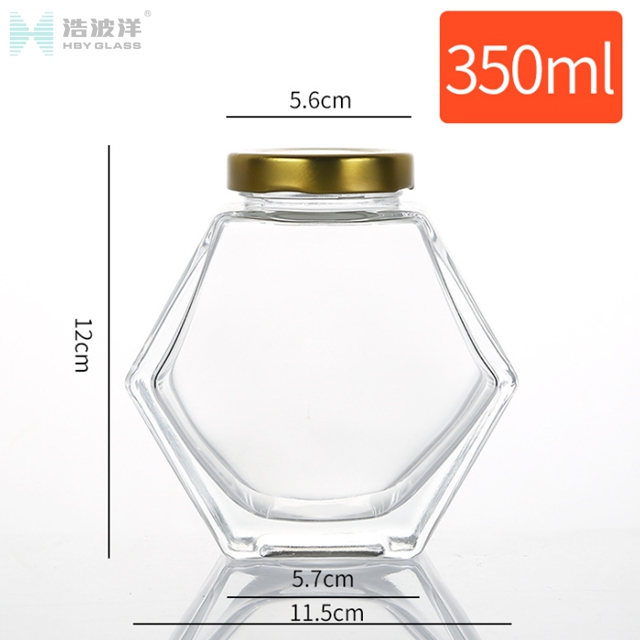 Hexgonal 230ml 350ml honey glass jar with metal screw lid