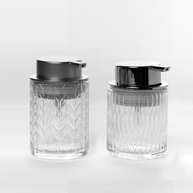 Hicheon Unique shape Glass shampoo bottle press pump hand sanitizer bottle bathing set
