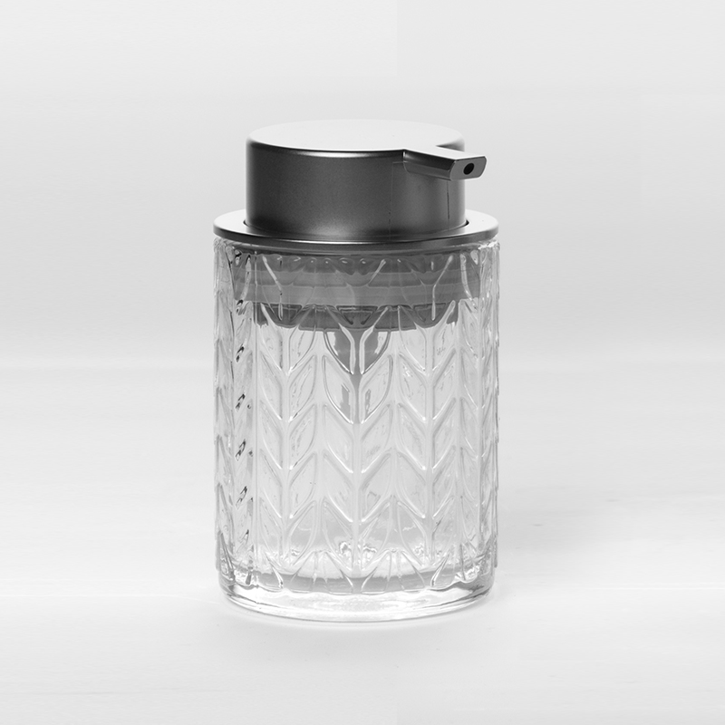 Hicheon Unique shape Glass shampoo bottle press pump hand sanitizer bottle bathing set