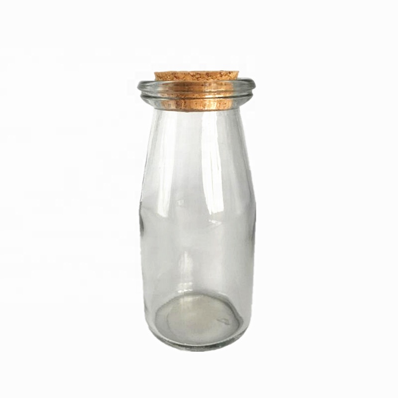 High 200ml glass containers for yogurt packing yogurt drink bottle with wooden cork lid