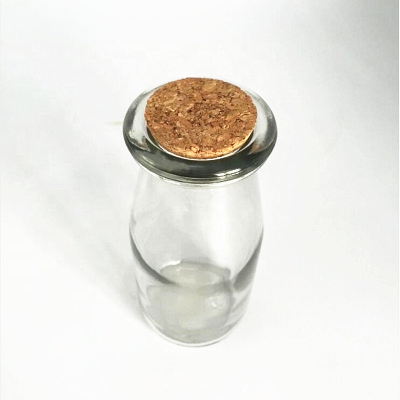 High 200ml glass containers for yogurt packing yogurt drink bottle with wooden cork lid