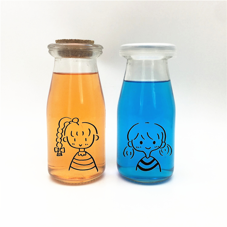 High 200ml glass containers for yogurt packing yogurt drink bottle with wooden cork lid