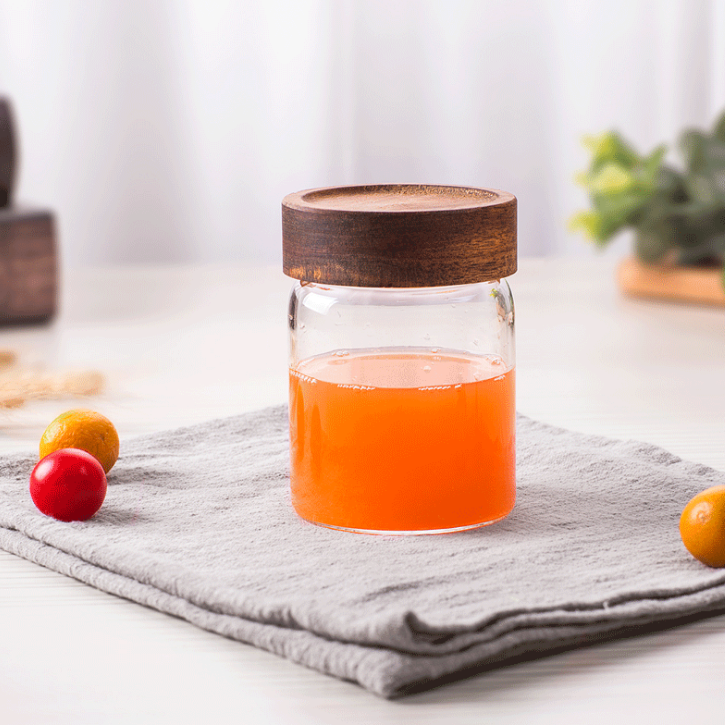 High Borosilicate 335ml 580ml 800ml Glass Honey Jar With Wooden Lid
