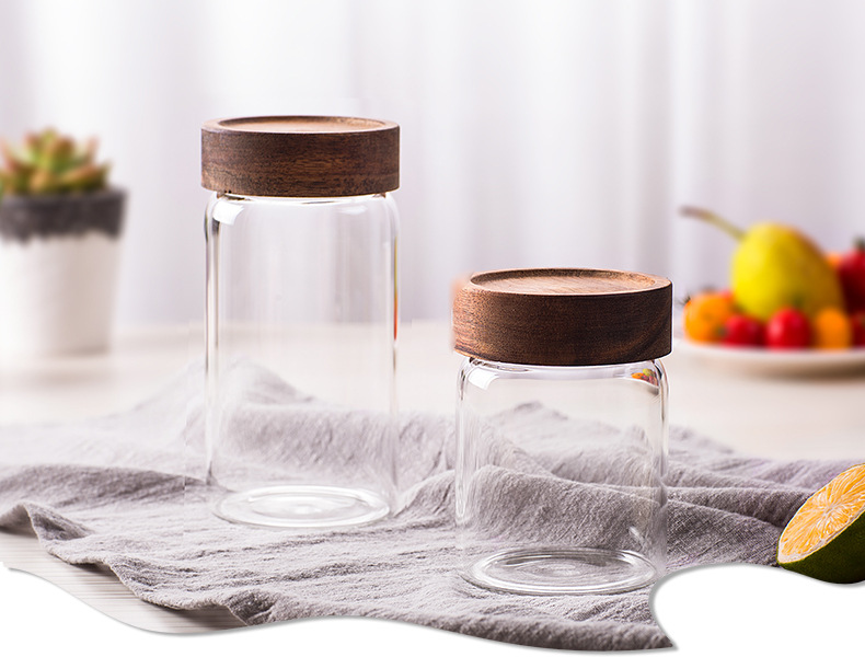 High Borosilicate 335ml 580ml 800ml Glass Honey Jar With Wooden Lid