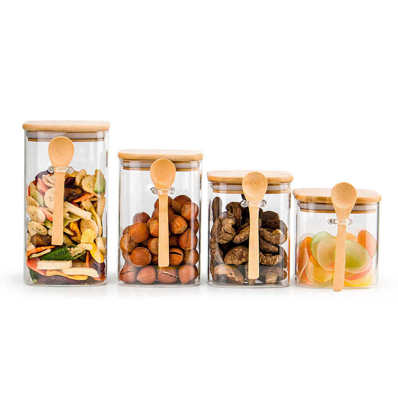 High Borosilicate Airtight Square Glass Jars with Steel Lid