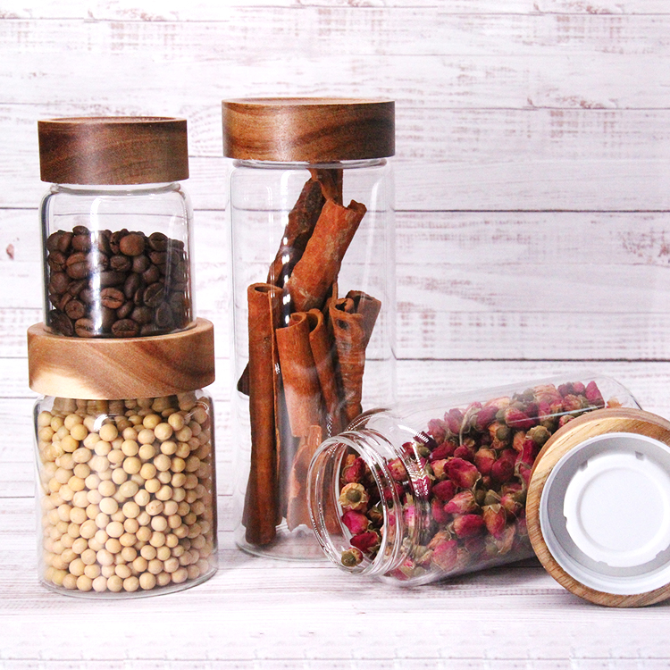 High Borosilicate Food Canister Glass Cookies Jar with Acacia Screw  Lid Glass Storage Jars