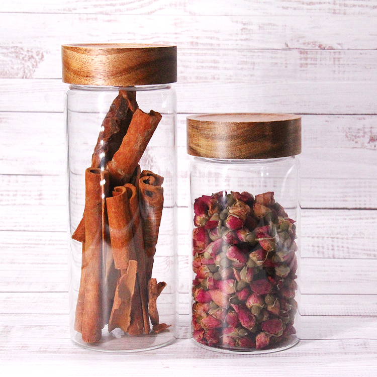 High Borosilicate Food Canister Glass Cookies Jar with Acacia Screw Lid Glass Storage Jars
