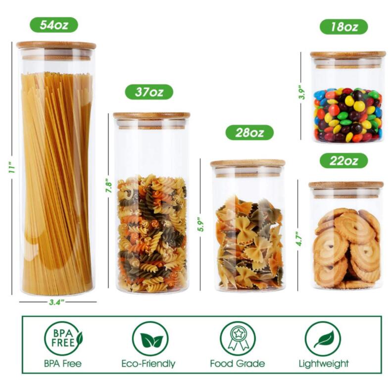 High Borosilicate Food Storage Jars Containers Glass Cookies Jars with Bamboo Lid Set