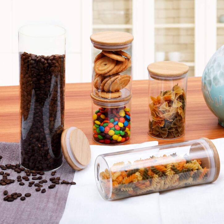 High Borosilicate Food Storage Jars Containers Glass Cookies Jars with Bamboo Lid Set
