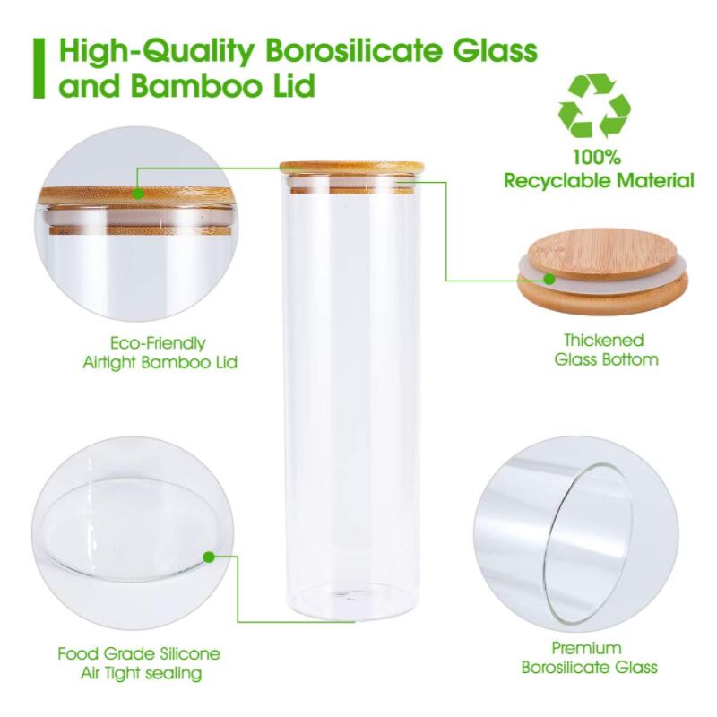 High Borosilicate Food Storage Jars Containers Glass Cookies Jars with Bamboo Lid Set