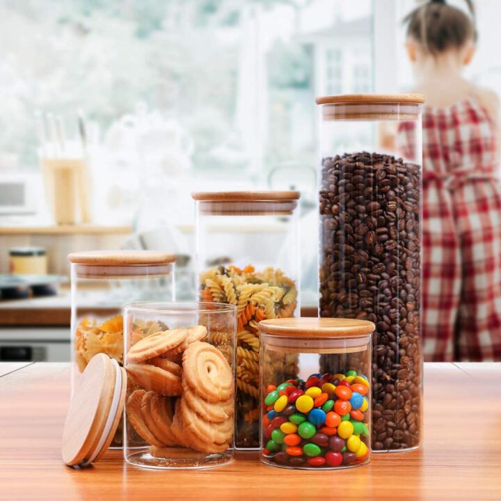 High Borosilicate Food Storage Jars Containers Glass Cookies Jars with Bamboo Lid Set