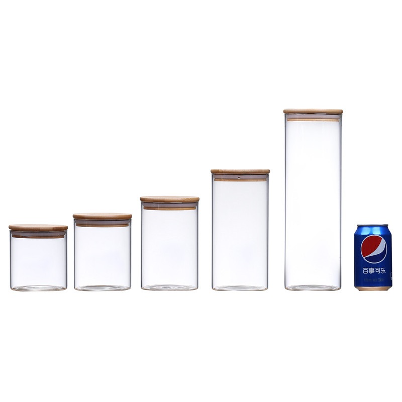 High Borosilicate Glas Food Storage Jar with Airtight Seal Bamboo Lid - Modern Design Clear Glass Food Storage Canister