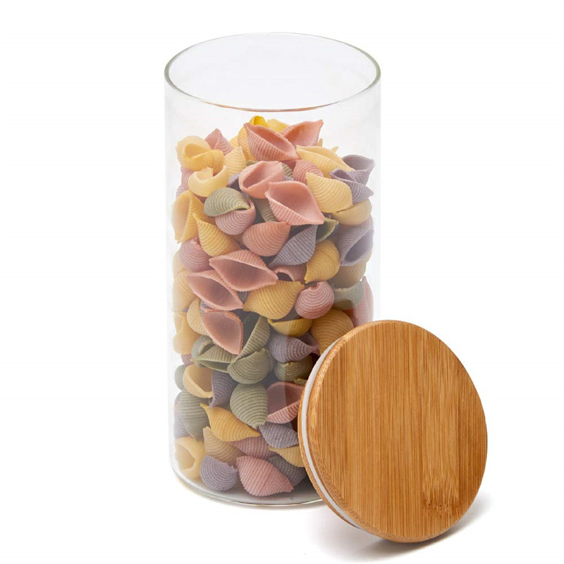 High Borosilicate Glas Food Storage Jar with Airtight Seal Bamboo Lid - Modern Design Clear Glass Food Storage Canister