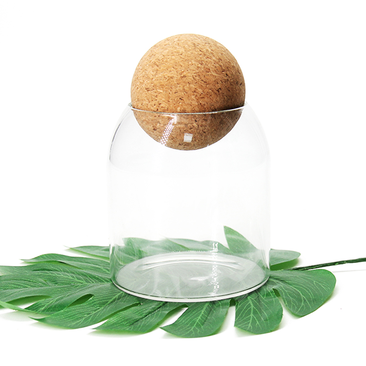 High Borosilicate Glass Airtight Food Storage Container Jar With Cork Ball Lid Stopper