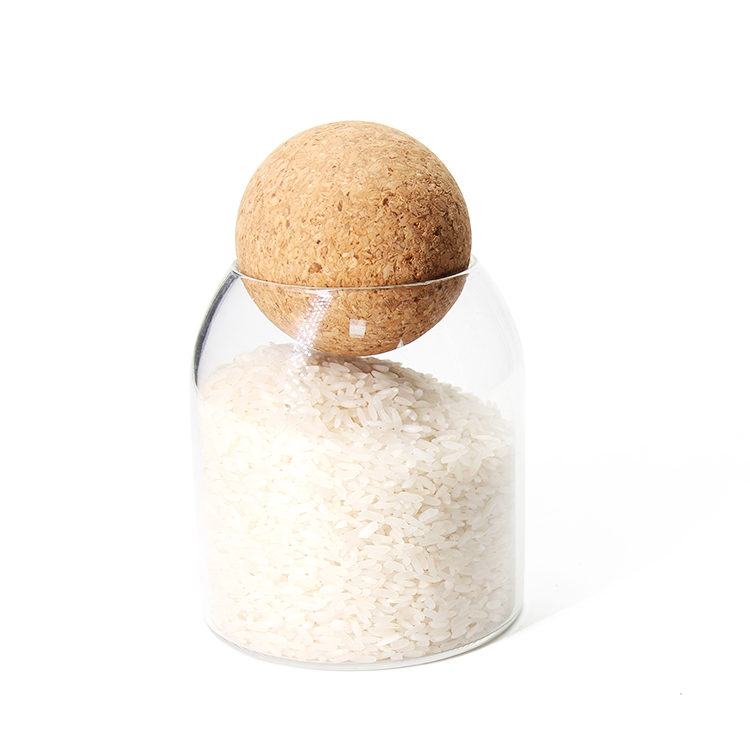 High Borosilicate Glass Airtight Food Storage Container Jar With Cork Ball Lid Stopper