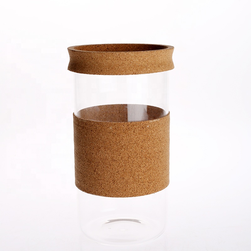 High Borosilicate Glass Airtight Kitchen Food Canister with Cork lid for Storage