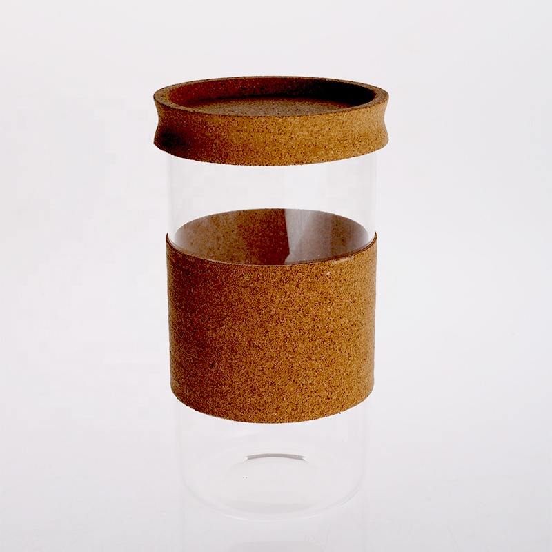High Borosilicate Glass Airtight Kitchen Food Canister with Cork lid for Storage