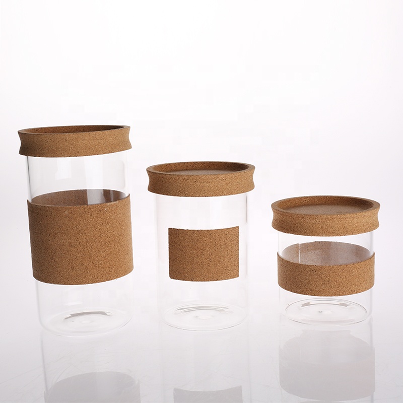 High Borosilicate Glass Airtight Kitchen Food Canister with Cork lid for Storage