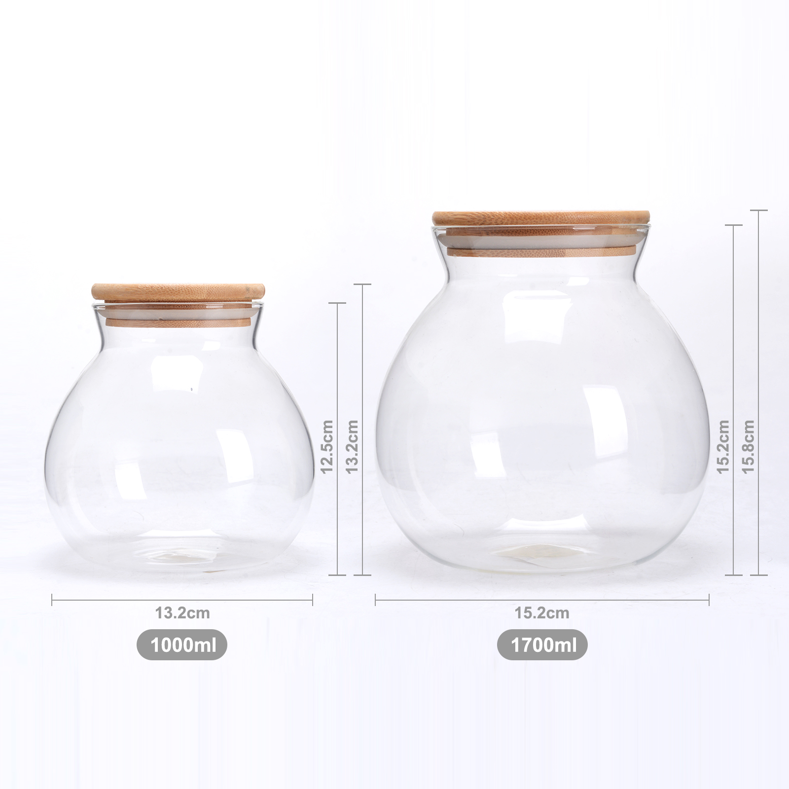 High Borosilicate Glass Airtight Round Food Storage Canister with Bamboo Lid