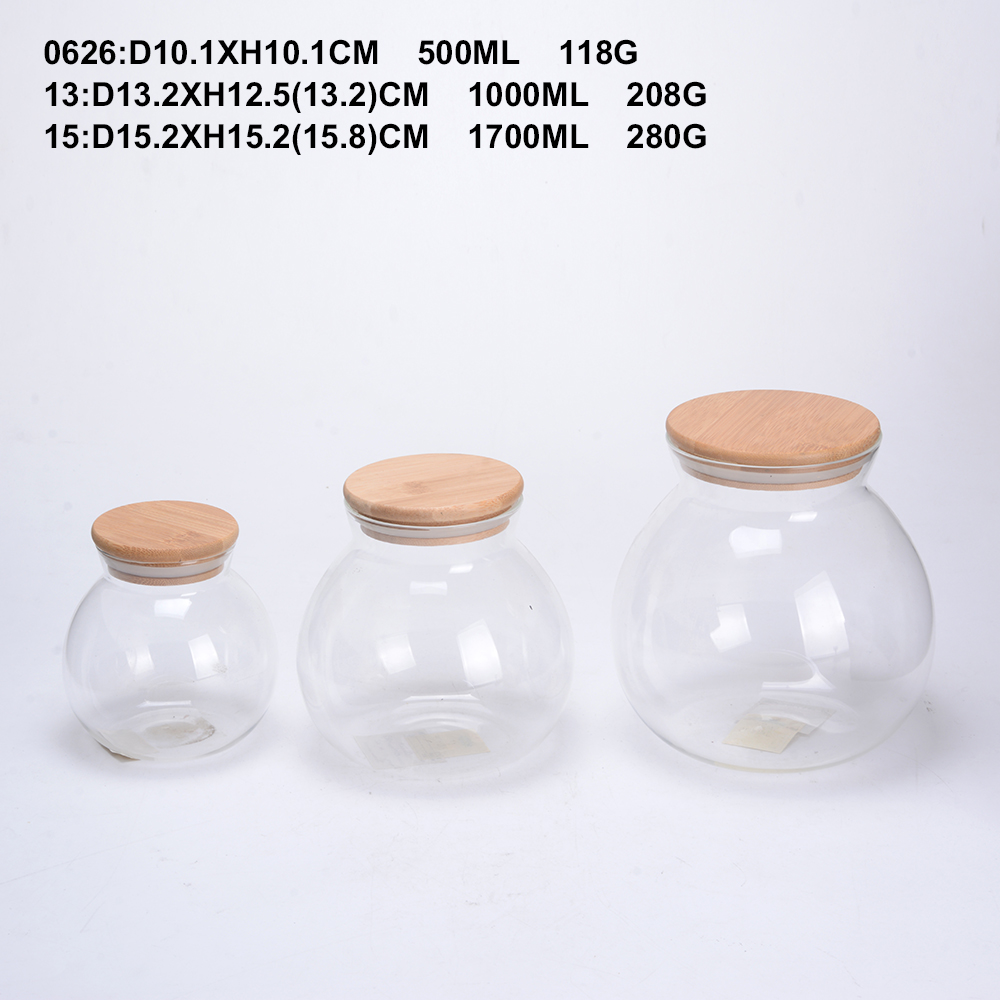 High Borosilicate Glass Airtight Round Food Storage Canister with Bamboo Lid