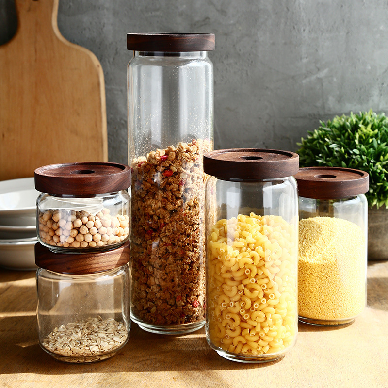 High Borosilicate Glass Canister Pyrex Glass Storage Jar With Acacia Wood Lid