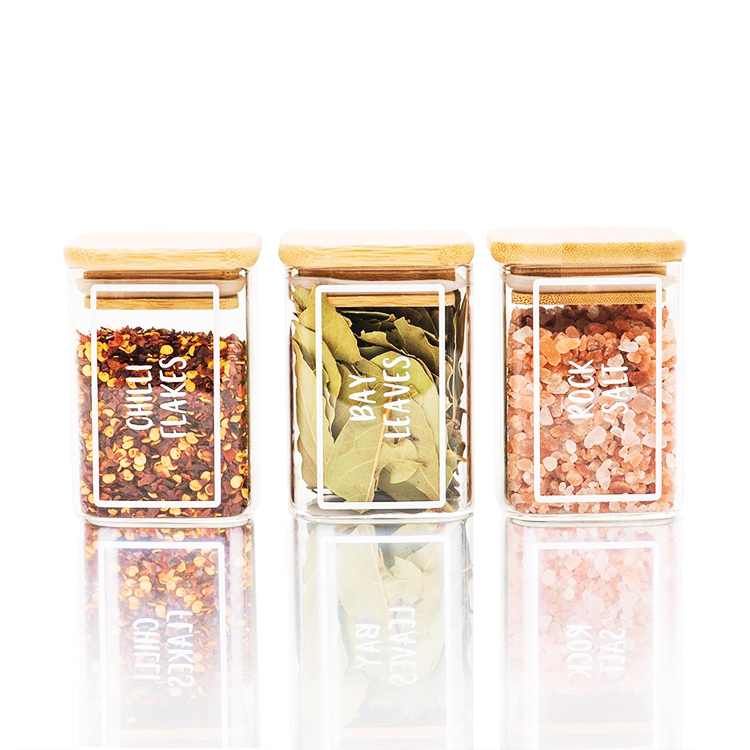 High Borosilicate Glass Dry Fruit Square Glas Jar Wood Lid Square Mini Airtight Glass Jars