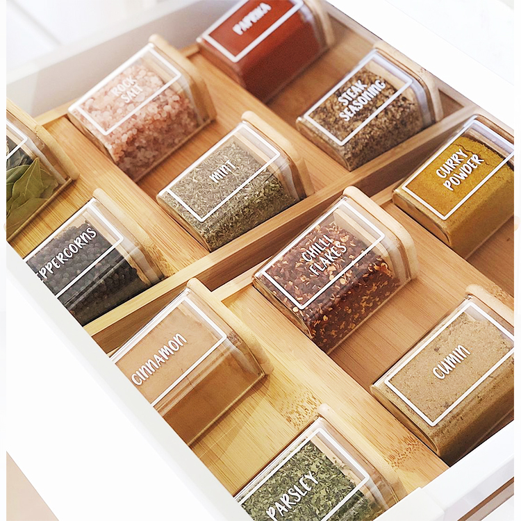 High Borosilicate Glass Dry Fruit Square Glas Jar Wood Lid Square Mini Airtight Glass Jars