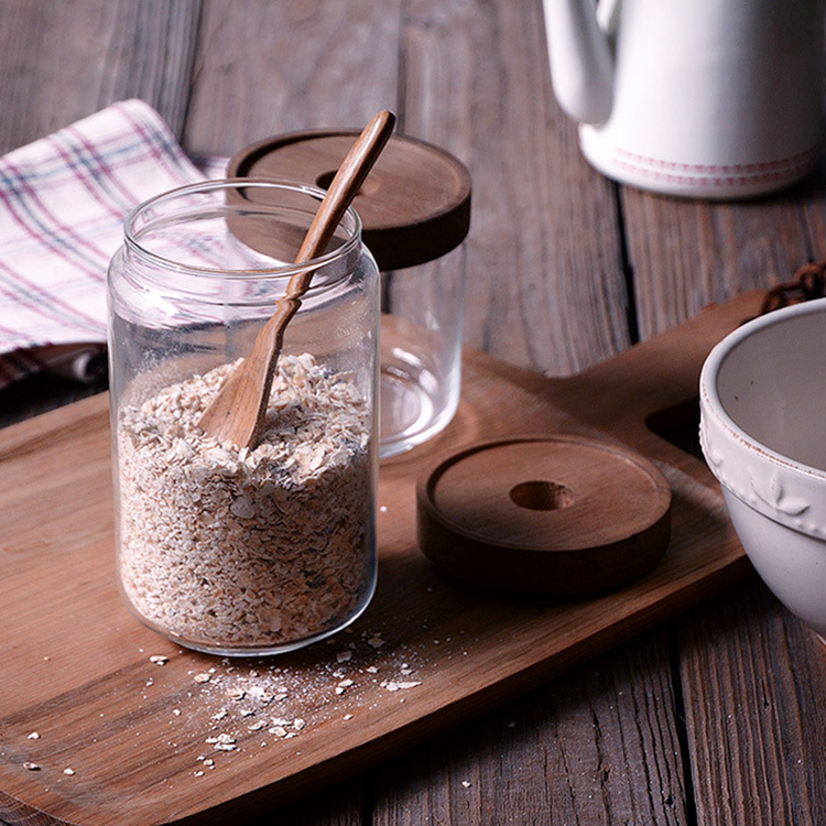 High Borosilicate Glass Jar With Acacia Wood Lid For Food Storage