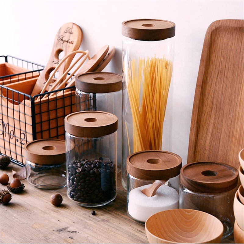 High Borosilicate Glass Jar With Acacia Wood Lid For Food Storage