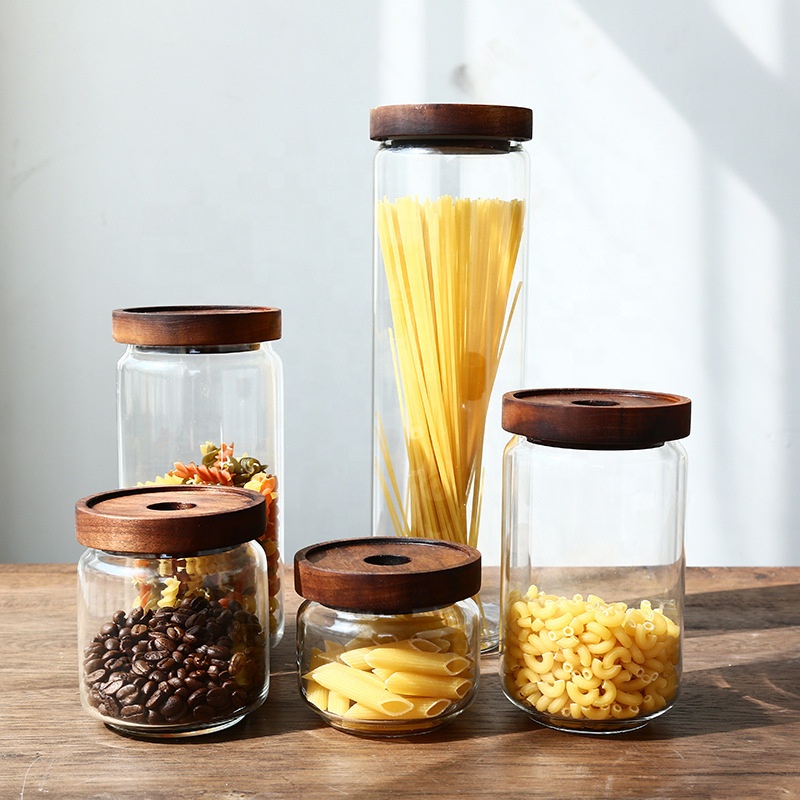 High Borosilicate Glass Jar With Acacia Wood Lid For Food Storage