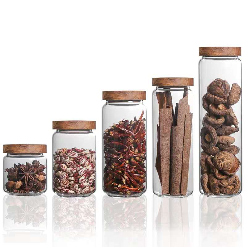 High Borosilicate Glass Jar with Bamboo Wooden Lid Storage Bottles & Jars