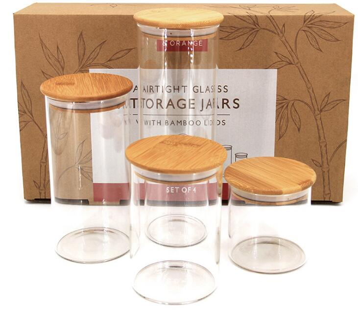 High Borosilicate Glass Jars With Bamboo Lids Set of 4 For Food Storage Pantry Organization Kitchen Spice For Serving Grains