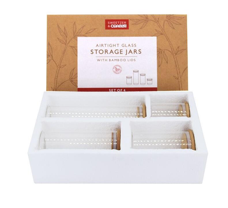 High Borosilicate Glass Jars With Bamboo Lids Set of 4 For Food Storage Pantry Organization Kitchen Spice For Serving Grains