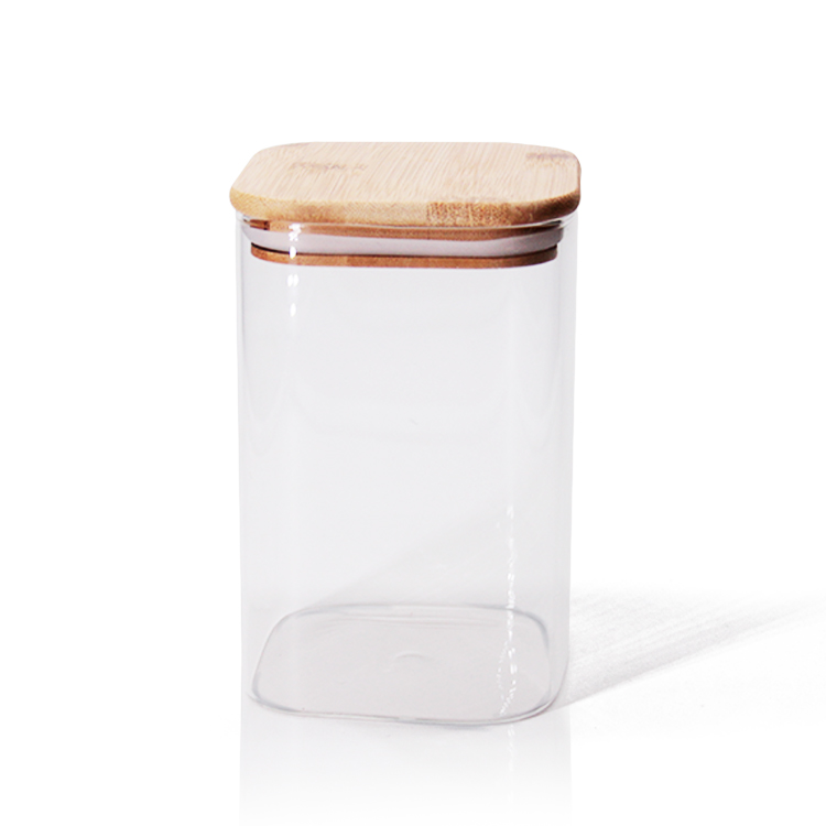 High Borosilicate Glass Storage Jar Square With Bamboo Lid Kitchen Storage Tank Glass Jar Storage
