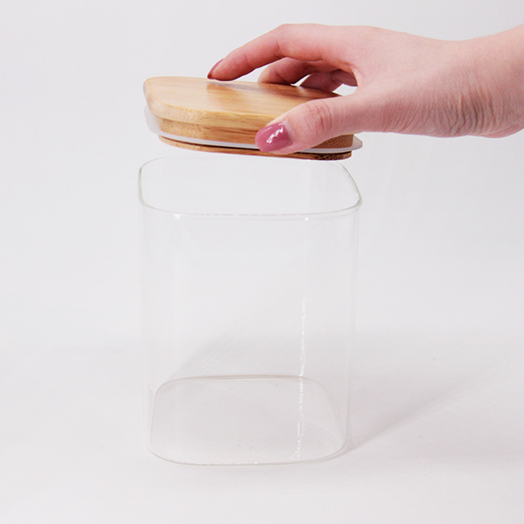 High Borosilicate Glass Storage Jar Square With Bamboo Lid Kitchen Storage Tank Glass Jar Storage