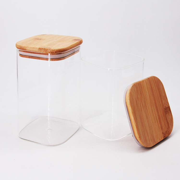 High Borosilicate Glass Storage Jar Square With Bamboo Lid Kitchen Storage Tank Glass Jar Storage