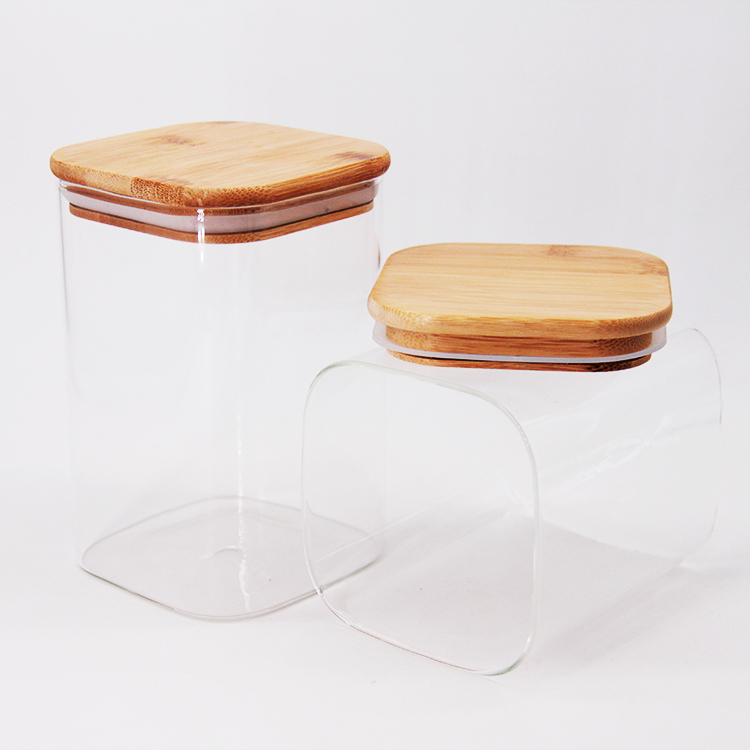 High Borosilicate Glass Storage Jar Square With Bamboo Lid Kitchen Storage Tank Glass Jar Storage