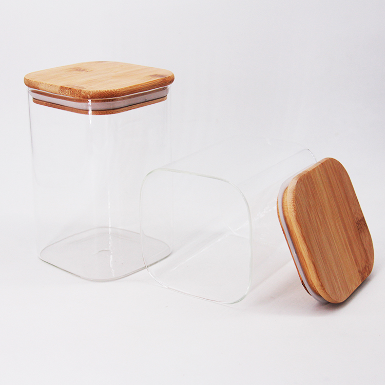 High Borosilicate Glass Storage Jar Square With Bamboo Lid Kitchen Storage Tank Glass Jar Storage