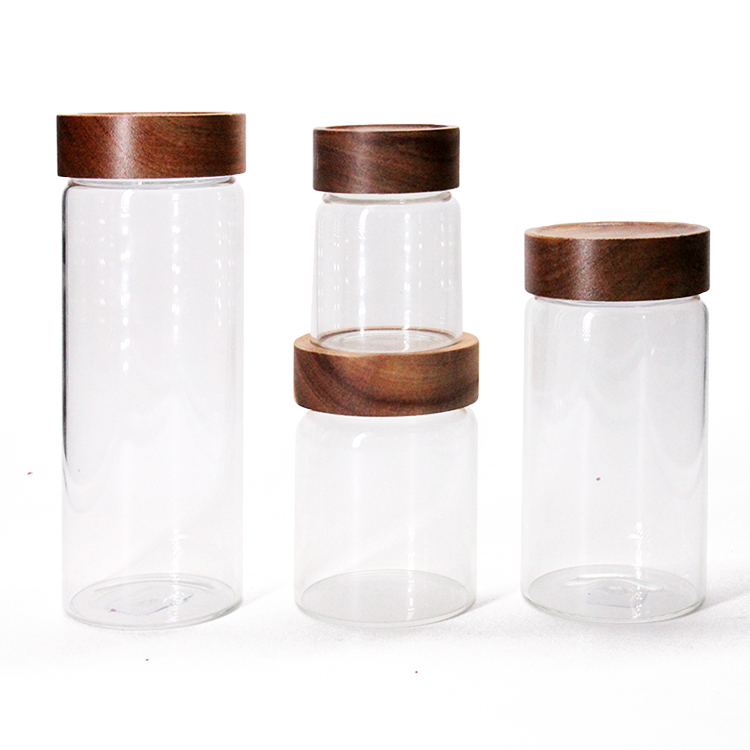 High Borosilicate Glass Storage Jar with Screw Acacia Wooden Lids