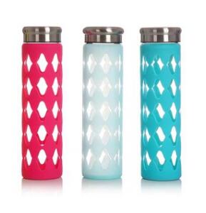 High Borosilicate Glass Water Bottle With Silicone Sleeve With Lids