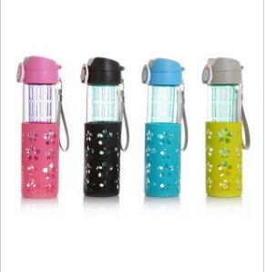 High Borosilicate Glass Water Bottle With Silicone Sleeve With Lids