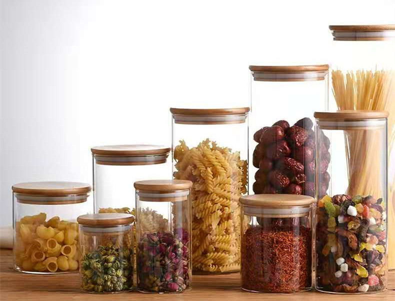 High Borosilicate Glass jars with Bamboo Lids set of 3 Kitchen airtight Containers Wide Mouth Glass Jars
