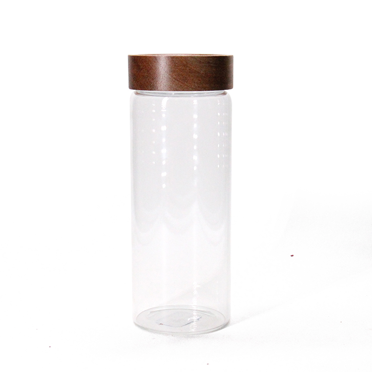 High Borosilicate Hand Made Leaf Free Food Kitchen Glass Storage Jar Glas Jar With Wooden Lid / Glass Jar