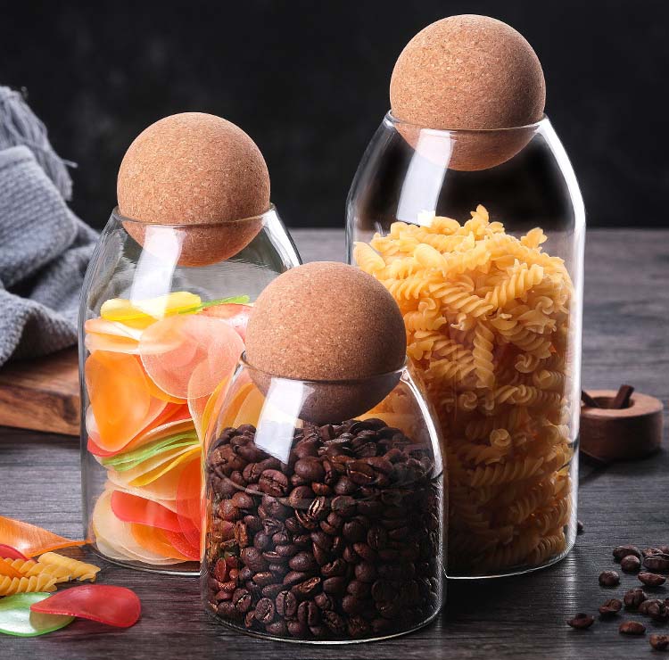 High Borosilicate Transparent Lead-Free Airtight Glass Jars Food Storage Canister With Circle Wood Lids For Tea Nuts Candy Sugar